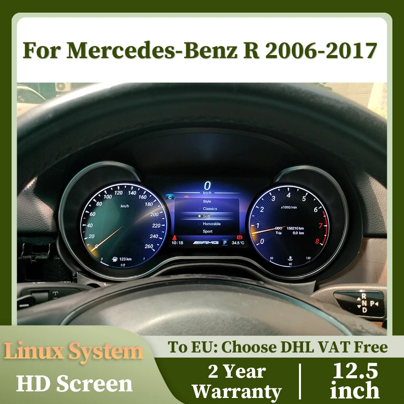 

Цифровой кластер Linux с ЖК-дисплеем, виртуальная кабина для Mercedes Benz R класс 06-17, аксессуары для головного блока, дисплей приборной панели, спидометр