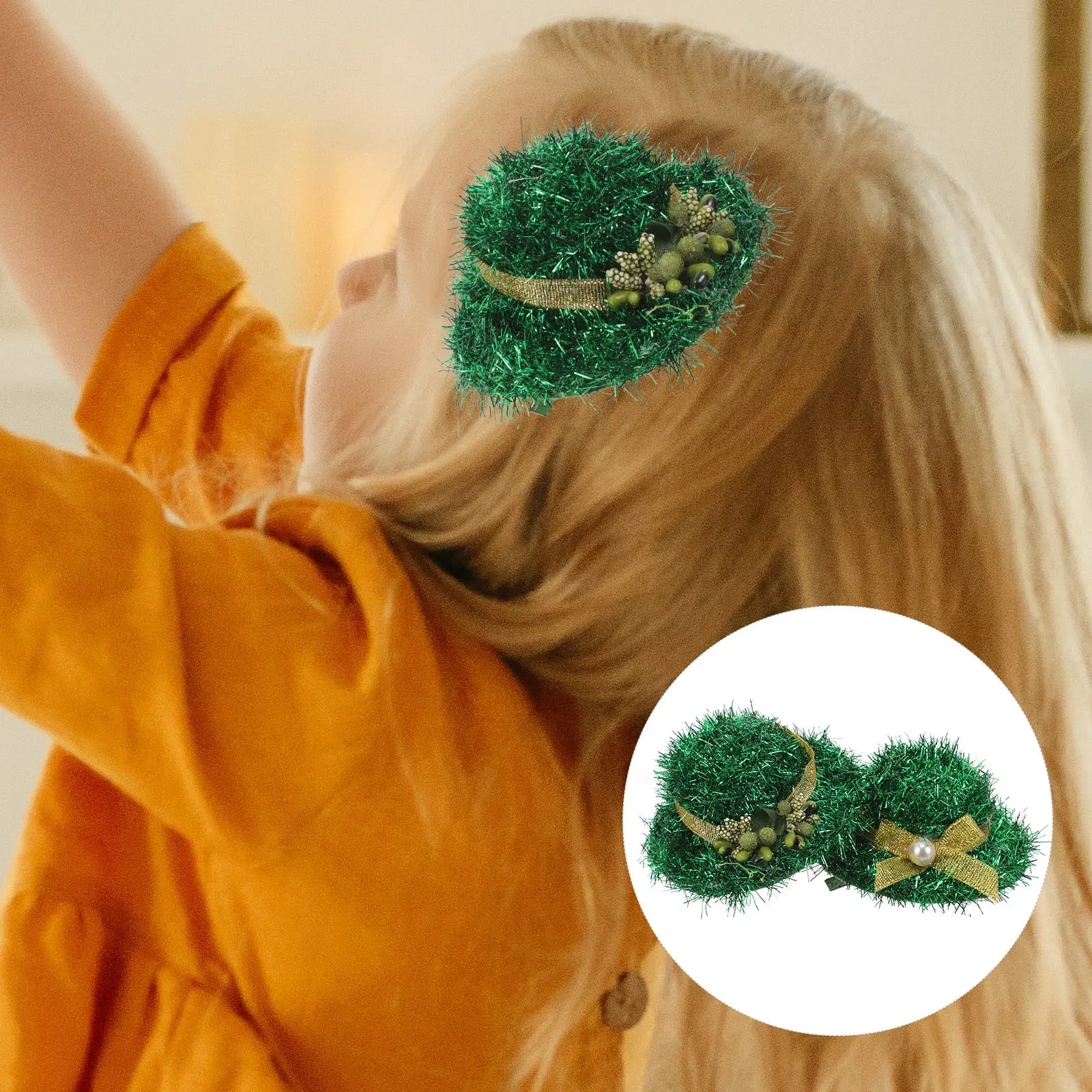 

2Pcs St Patrick's Day Hair Clips Green Top Hat Design Cute Hair Accessories for Women Girls Festival Decor Bow Flower Bouquet