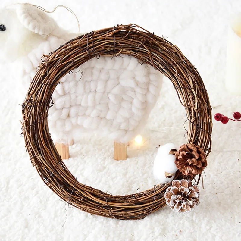 10-40cm Round Natural Rattan Ring Christmas Garland Hanging Flower Craft Ornament DIY Floral Wreath Wedding Window Decoration