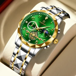 PENGAGAR Luxury Military Men Automatic Quartz 100M Diving Sports Classic Fashion Retro Luminous Steel Band Chronograph Watch+box