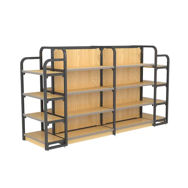 

Custom, China Wooden Display Stand Rack Multifunctional Steel-Wood Supermarket Shelves Fixtures for Retail Store