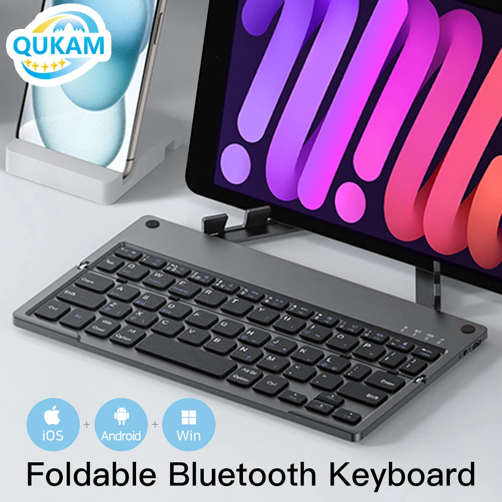 

Мини-складная беспроводная клавиатура Bluetooth с подставкой для iPad Samsung Xiaomi для Windows IOS Android планшетный телефон испанский немецкий