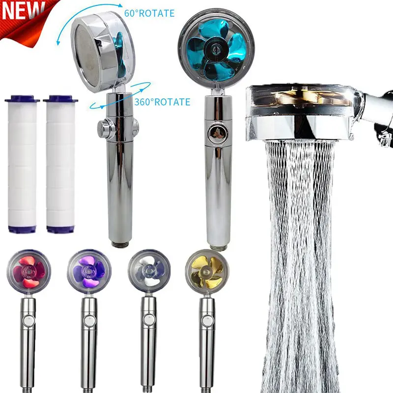 

360 degree rotating turbine fan shower head high-pressure water-saving spray adjustable shower head filter bathroom accessories