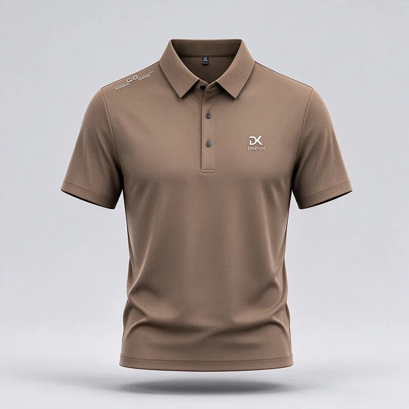 Men Short Sleeve Polo Shirt DX Logo Lapel Casual Business Tops Breathable Solid Color Male Daily Wear Tee