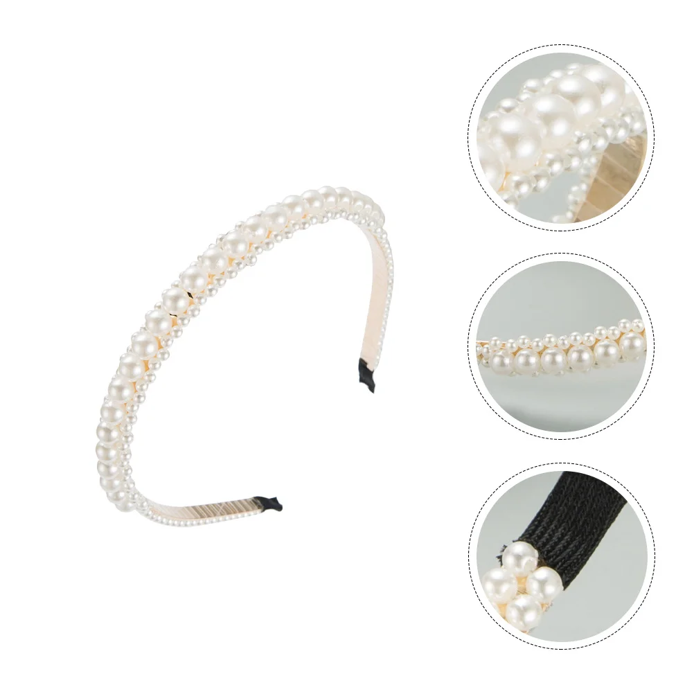 

2 Pcs Hair Accessories Pearl Wrap Hoop Bride Ties Headbands Synthetic Pearls Headdress