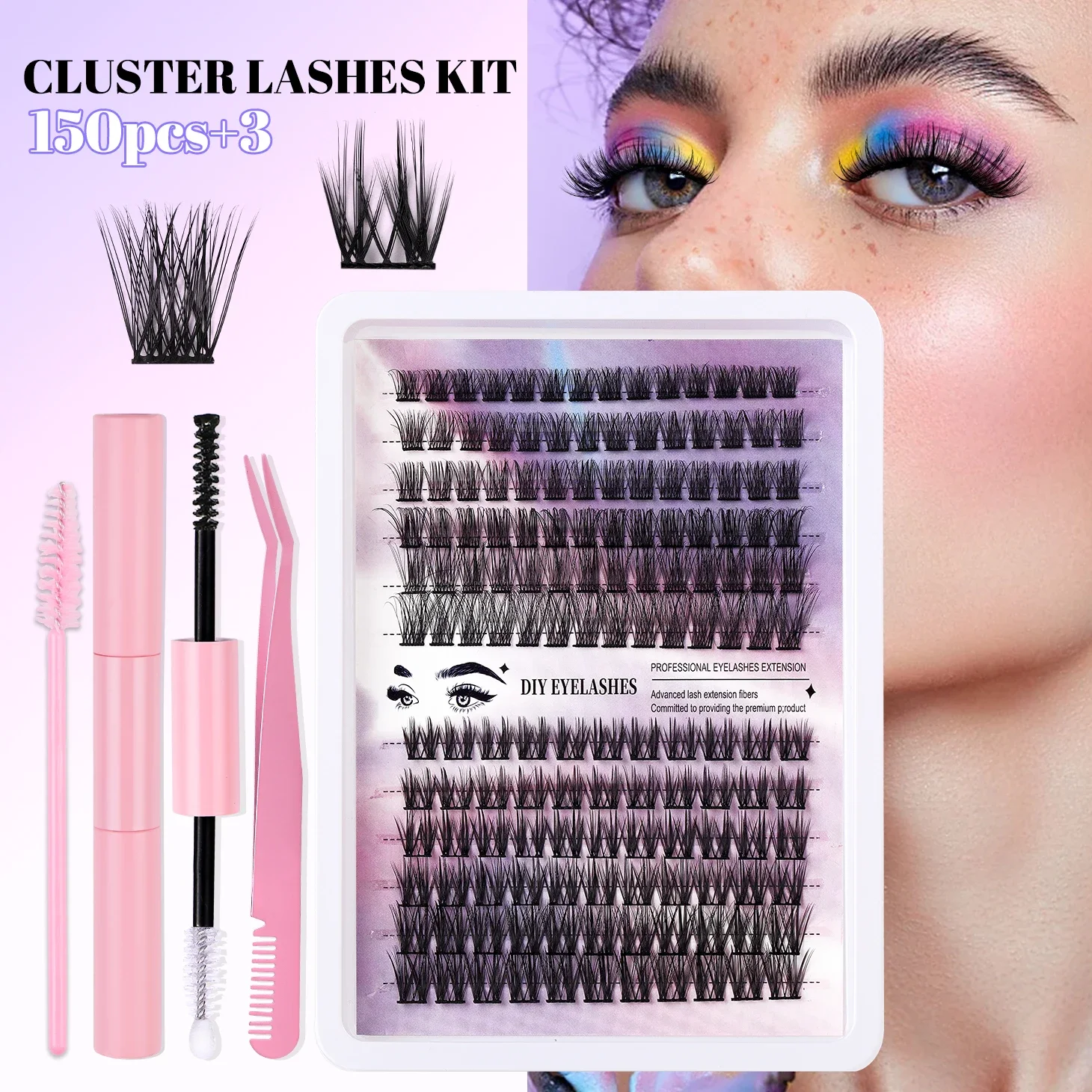 

Fluffy Lash Clusters Extension Kit 150Pcs DIY Individual Lashes Natural Wispy Bond And Seal Lash Remover For Eyelashes