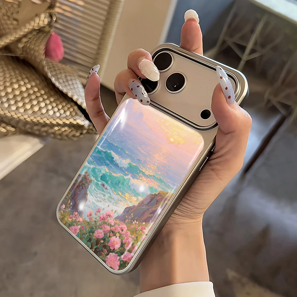 Neue Blumen-Meer-Küsten-Klebstoffhülle für iPhone 15 17 13 Pro Max Phone 11 12 ProMax 14 15 16 Plus Hüllen Stoßfeste Luxus-Coque – Detail 1