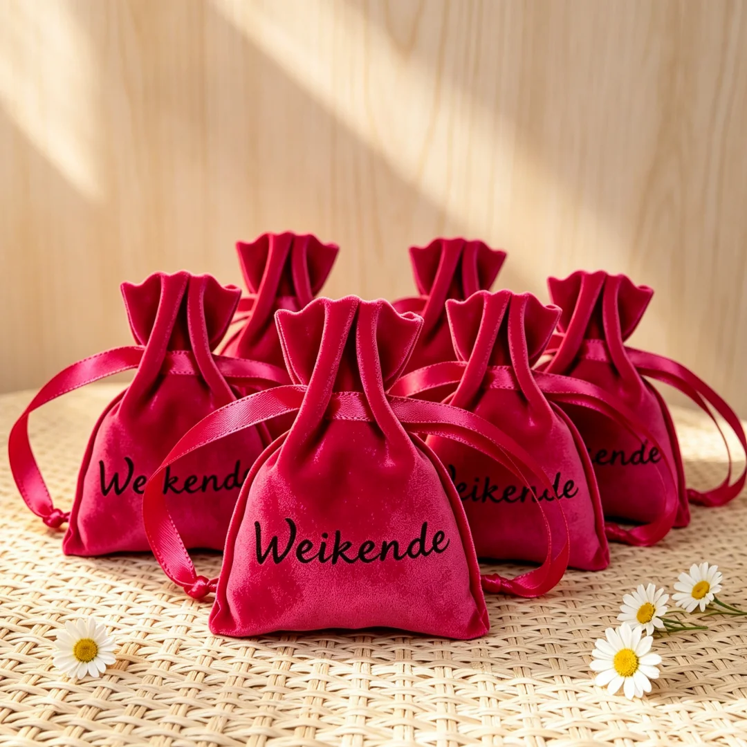 50Pcs Custom Logo Velvet Drawstring Jewelry Bags With Ribbon Wedding Gift Storage for Rings Earrings Bracelets & Small Cosmetics