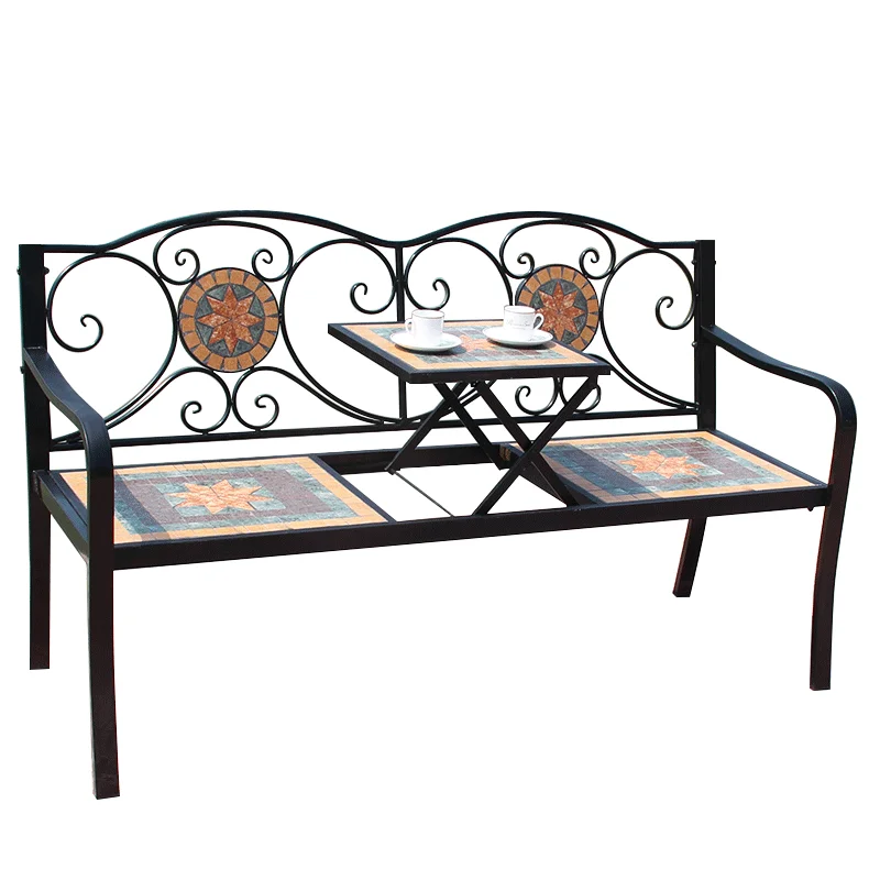 

Wrought iron balcony courtyard garden bench outdoor tables and chairs villa terrace leisure creative double bench