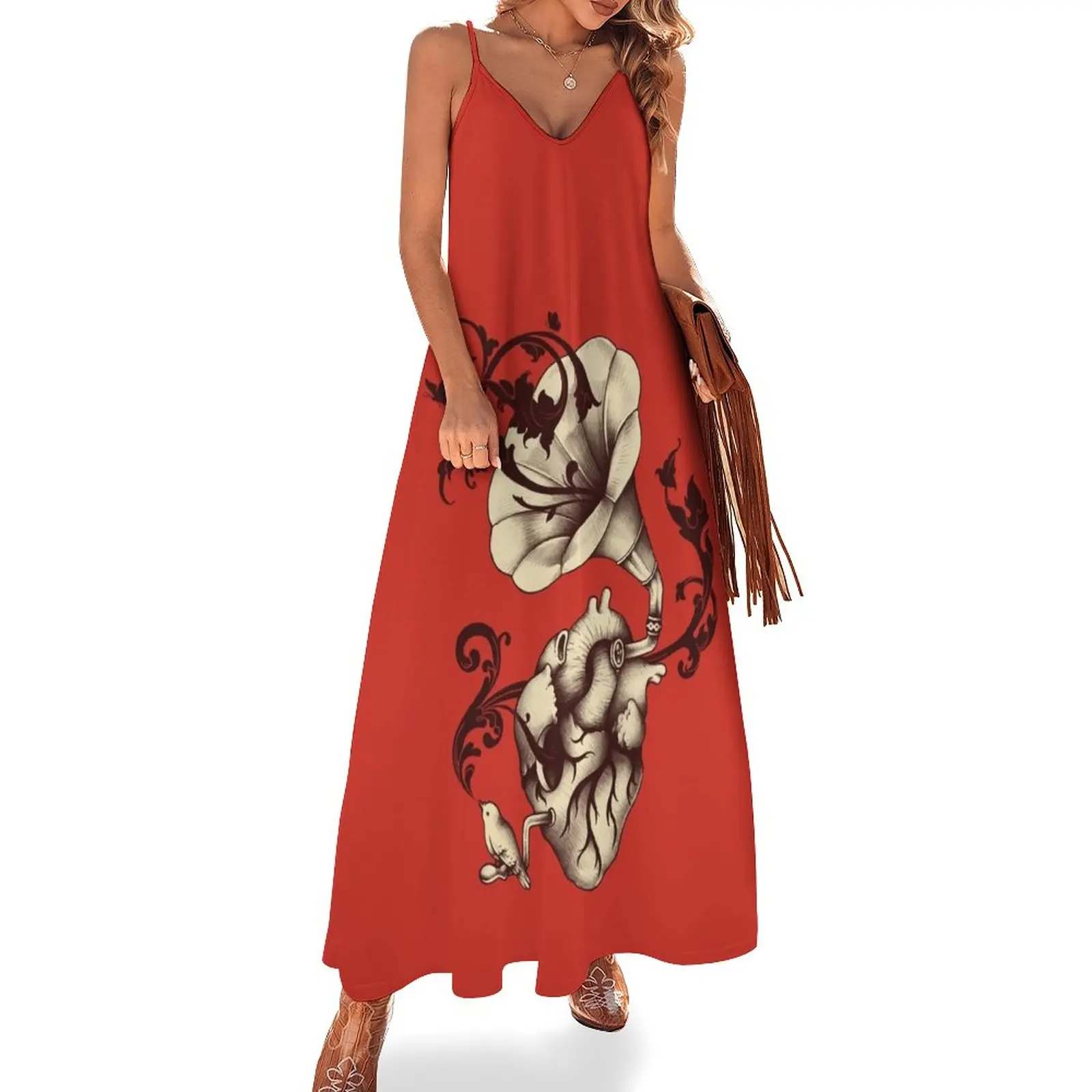 

Listen to your heart Sleeveless Dress Long dress woman Woman fashion summer dress long women summer