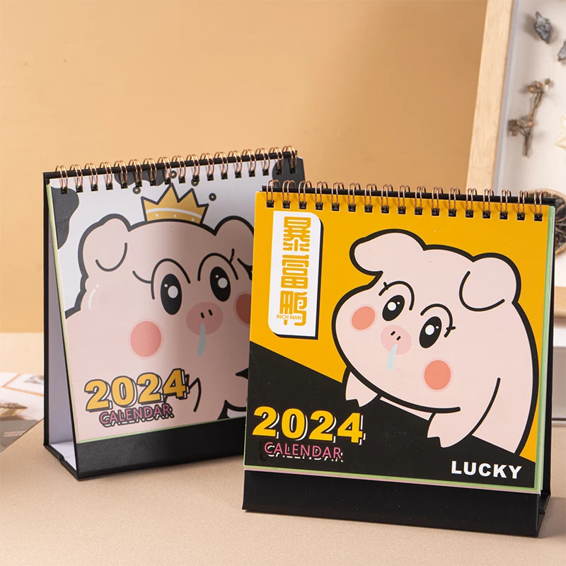 1PC 2024 Cute Cartoon Animal Standing Flip Desktop Calendar Mini Desk Calendar Daily Monthly Planning For Home Desk Decorations