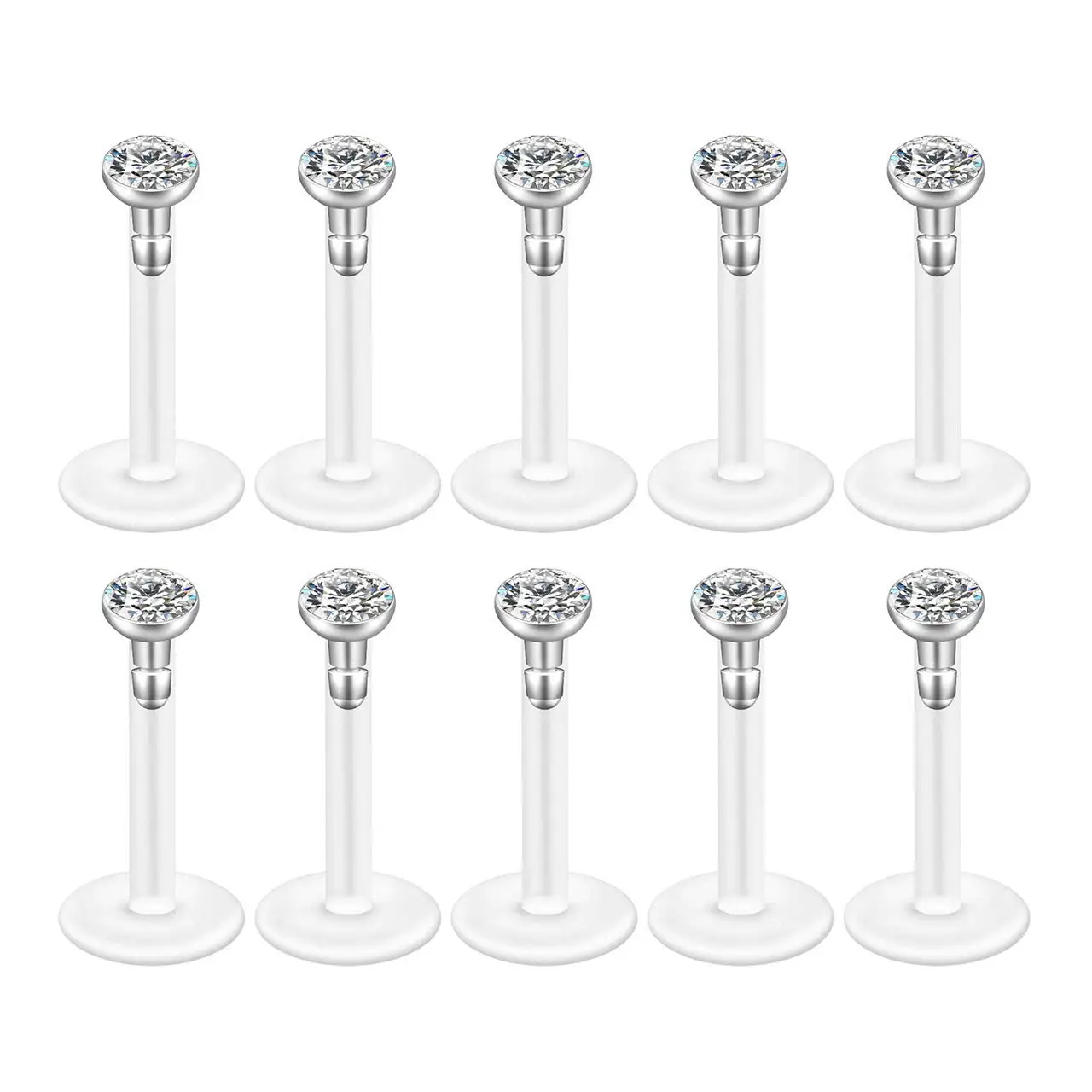 10 pièces 16G 2/3mm cristal clair Flexible Bioflex acrylique barre Labret goujons lèvres anneaux Helix boucles d'oreilles nez Piercing corps bijoux