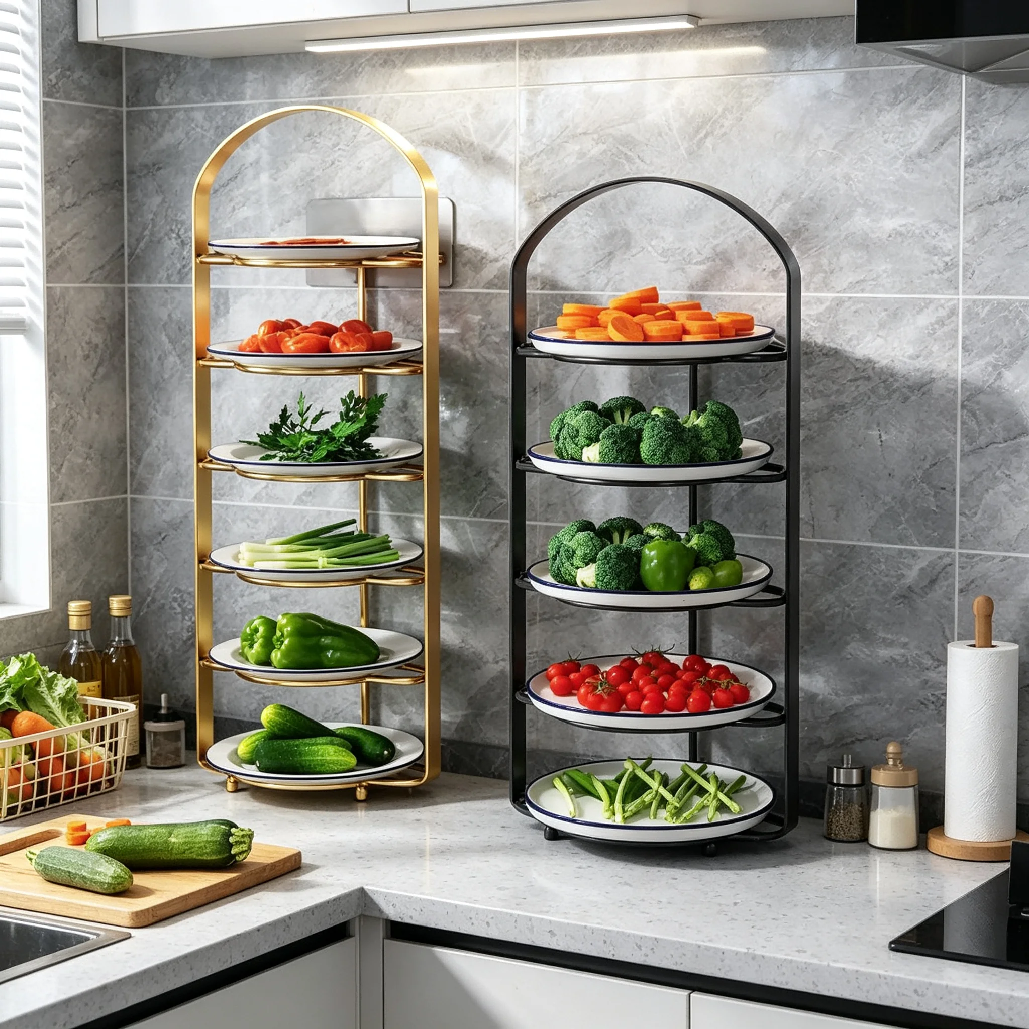 AOLIVIYA Floor Multi-Layer Trolley Shelf Kitchen Household Storage Rack For Hot Pot Veggie Plate Wall Counter Stand Cart Unit
