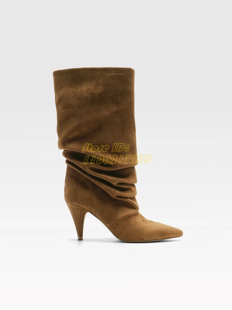 مطوي مدبب تو الأحذية الجلدية الانزلاق على مترهل اليدوية موضة 2026 الشتاء الخريف النساء فستان أحذية سبايك الكعوب