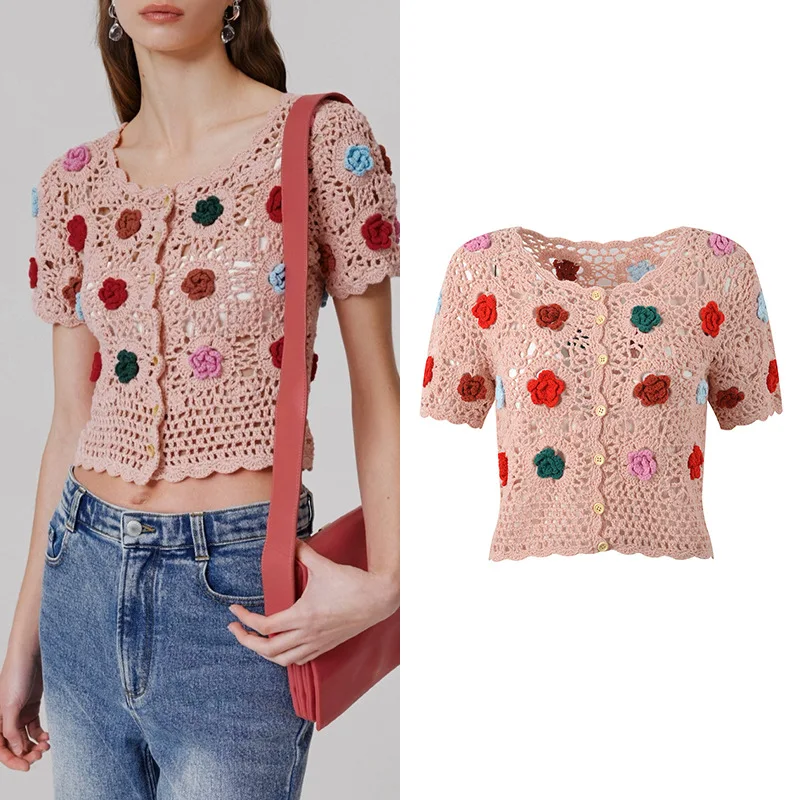 

Новый летний вязаный свитер ручной работы с цветочным принтом Ne ort Sve Sweet Youthful ort, женский нежный свитер из ледяного шелка