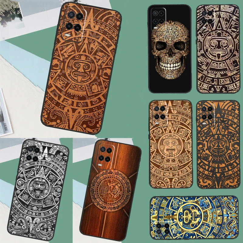 Mayan Calendar Wood Pattern Case For OPPO A57S A54S A96 A76 A16 A5 A9 A53 A15 A54 A74 A94 A78 A98 A17 A77 A52 A72 A93