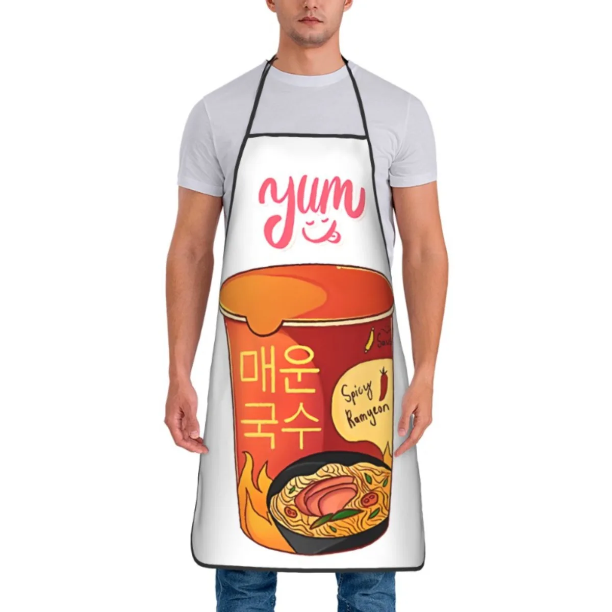 Spicy Ramen Cup Apron, Funny Korean Noodle Art Cooking Bib, Yum Foodie Kitchen Decor, Adjustable Strap, Gift for Chef