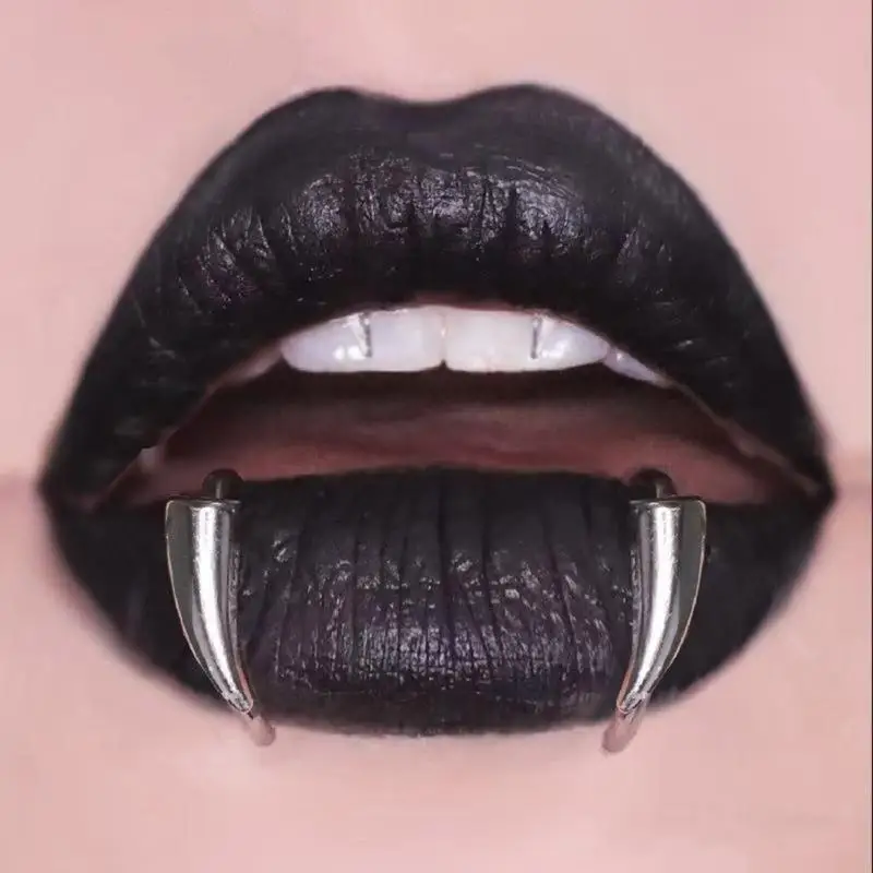 Halloween Fake Body Piercing Jewelry Sturdy Stainless Steel Fang Lip Rings No Piercing Jewelry For Fashion Lovers