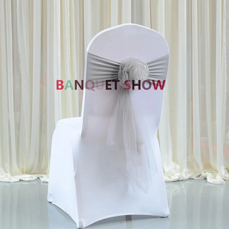 20pcs White Banquet Chair Cover With 20Set Ball Lycra Spandex Chair Band Sash Wedding Event Hotel Decoration