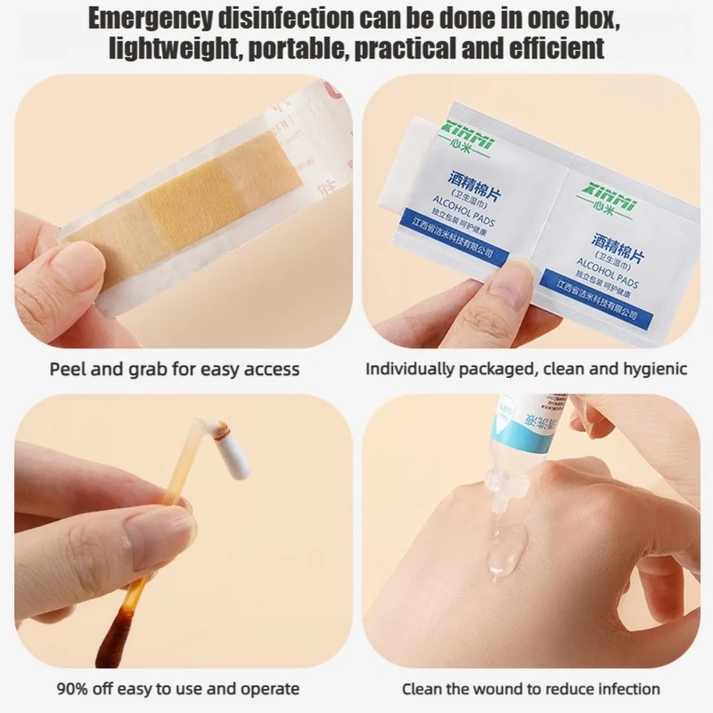 4 in 1 Iodophor Swab First Aid Kit Portable Disposable Disinfection Wound Care Plaster Skin Injury Home Travel Emergency Set