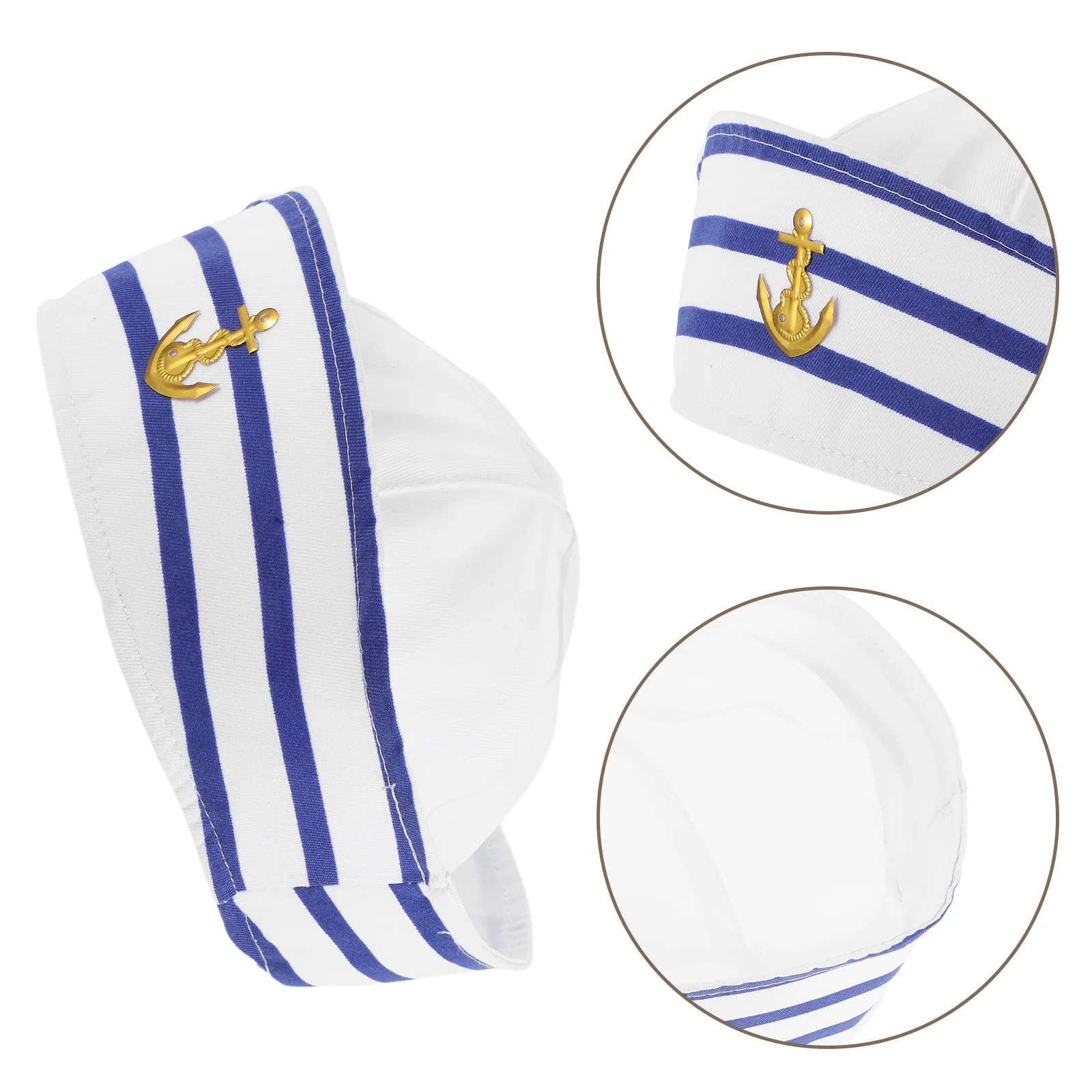 

2Pcs Sailor Hats Blue White Striped Captain Hat for Men Women Cosplay Stage Performance Adult 56cm Polyester Lightweight Durable
