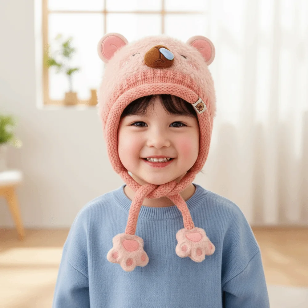 

Warm Toddler's Knitted Hat Soft Coldproof Baby Ear Protection Cap Windproof Thickened Capybara Beanie Caps Outdoor Activities