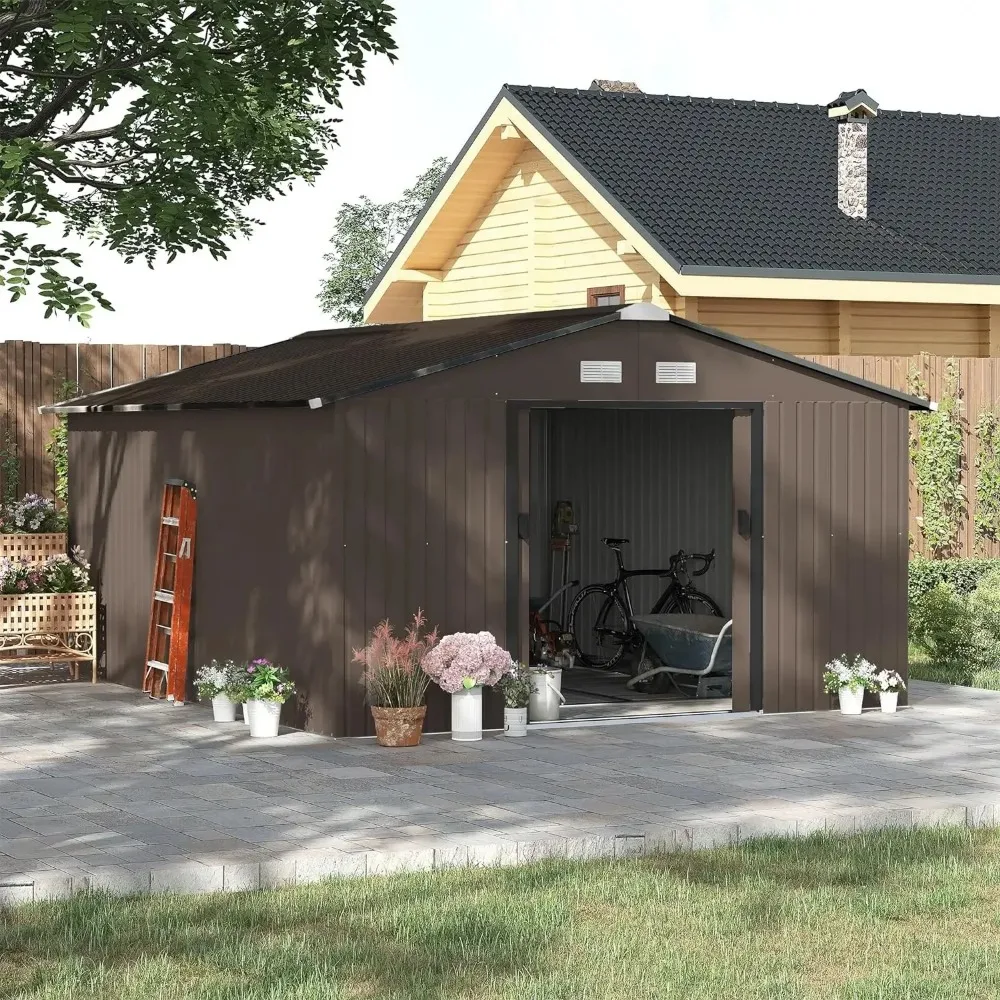 7x4/9x6/11x9/11x13FT Outdoor Storage Shed,Garden Tool House w/ Foundation,4 Vents & 2 Doors for Backyard,Patio,Garage,Lawn