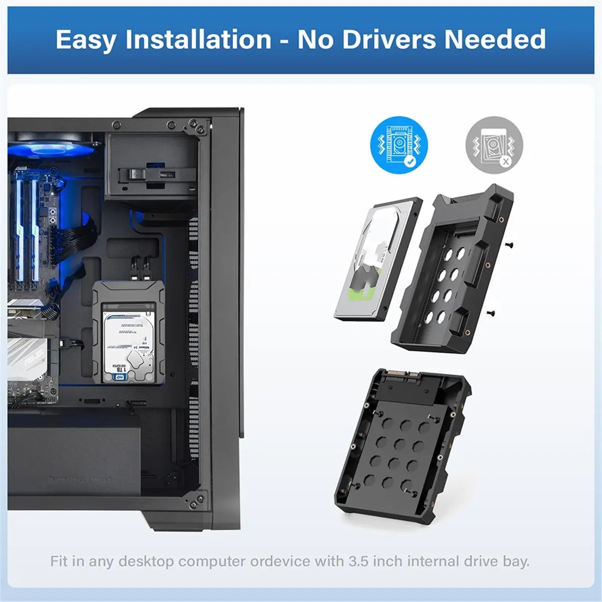 2.5 to 3.5 Inch SATA Hard Drive Adapter, Enclosure, SSD Bracket & NAS Cabinet PC Optical Drive Bay