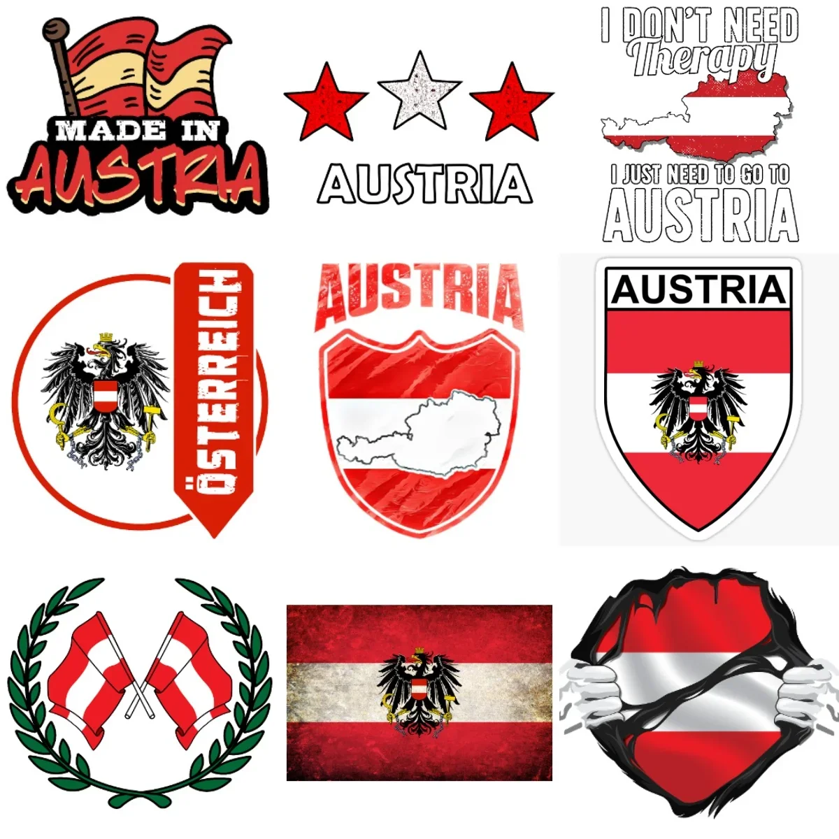 

Austria Flag Map National Emblem Creative PVC Stickers for Car Bicycle Helmet Bumper Window Fridge Wall Decoration Accessories