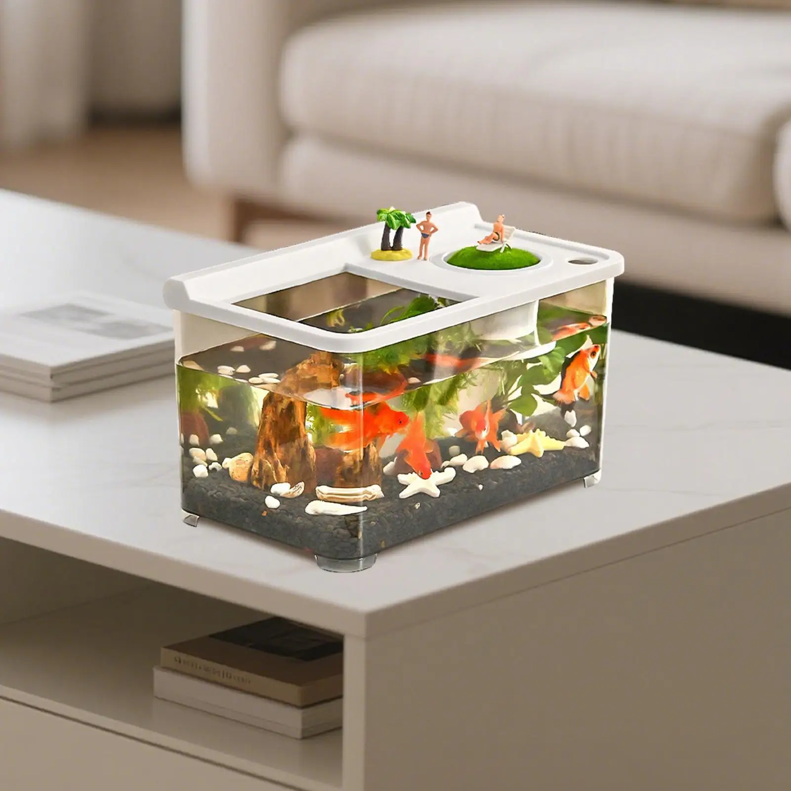 

Маленький аквариум Betta с 3-цветной подсветкой, бытовой аквариум с обзором на 360 градусов для ландшафтного дизайна, рабочего места, гостиной, фойе