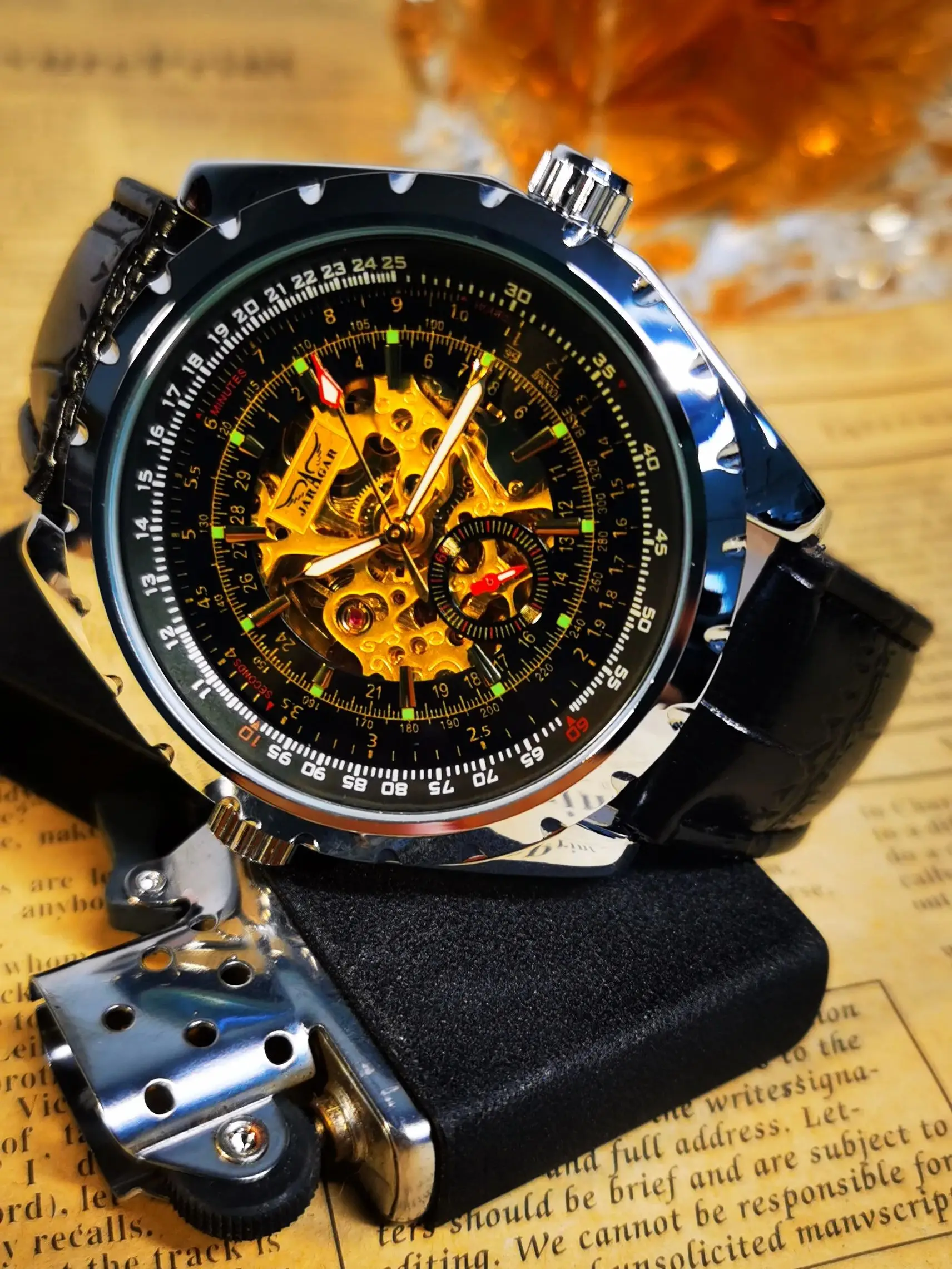 JARAGAR Steampunk Mechanical Watches Military Skeleton Automatic  Watch for Men Luxury Brand Leather Strap Luminous Hands Clock