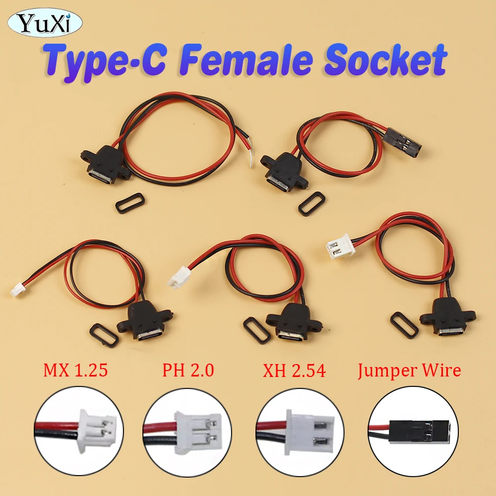 1 piece USB Type-C 2Pin Waterproof Connector Welding Wire Female Socket Interface Welding Wire Rubber Ring Fast Charging Port