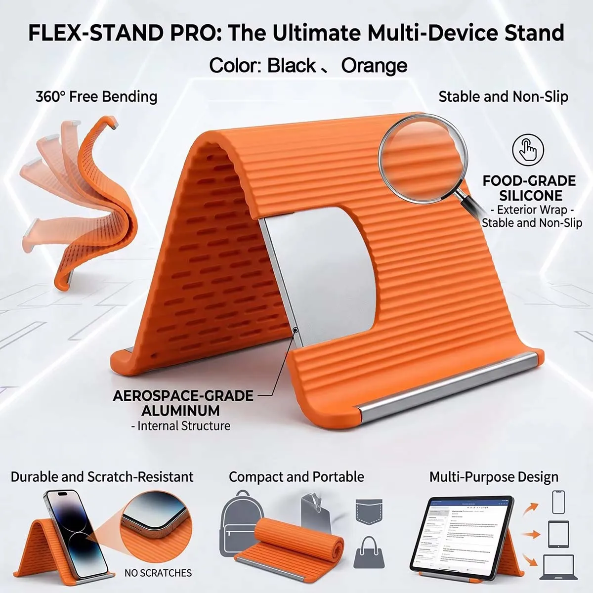 Freely Shaping Silicone Phone Holder Foldable Portable Bendable Design Multi-Angle Adjustable Universal Mobile Phone Desktop Sta - view 2