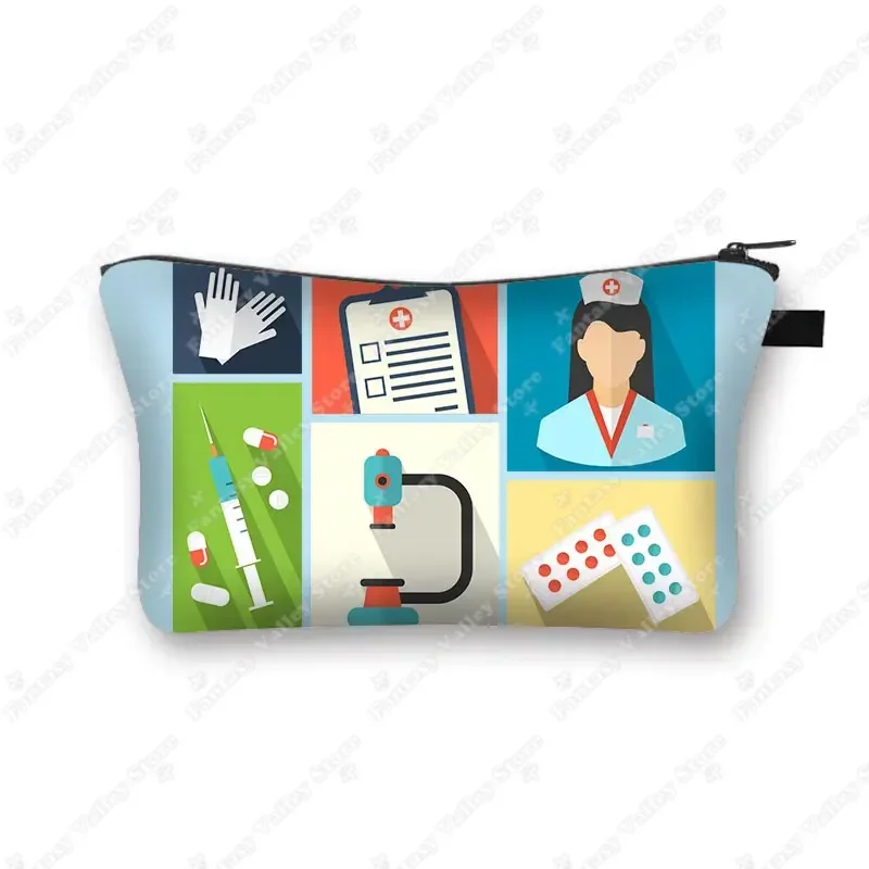 Doctor Nurse Cap Cosmetic Case Medical Stethoscope Syringe Toiletry Bag Organizer Women Cosmetic Bags ECG Hospital Makeup Bag