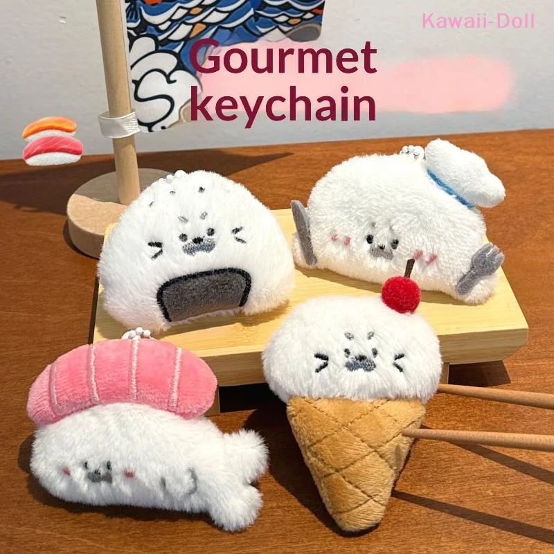 

[DO]Cute Creative Food Racket Seal Plush Key Chain Cartoon Fun Animal Seal Pendant Backpack Decorative Pendant Plush Doll[DO]