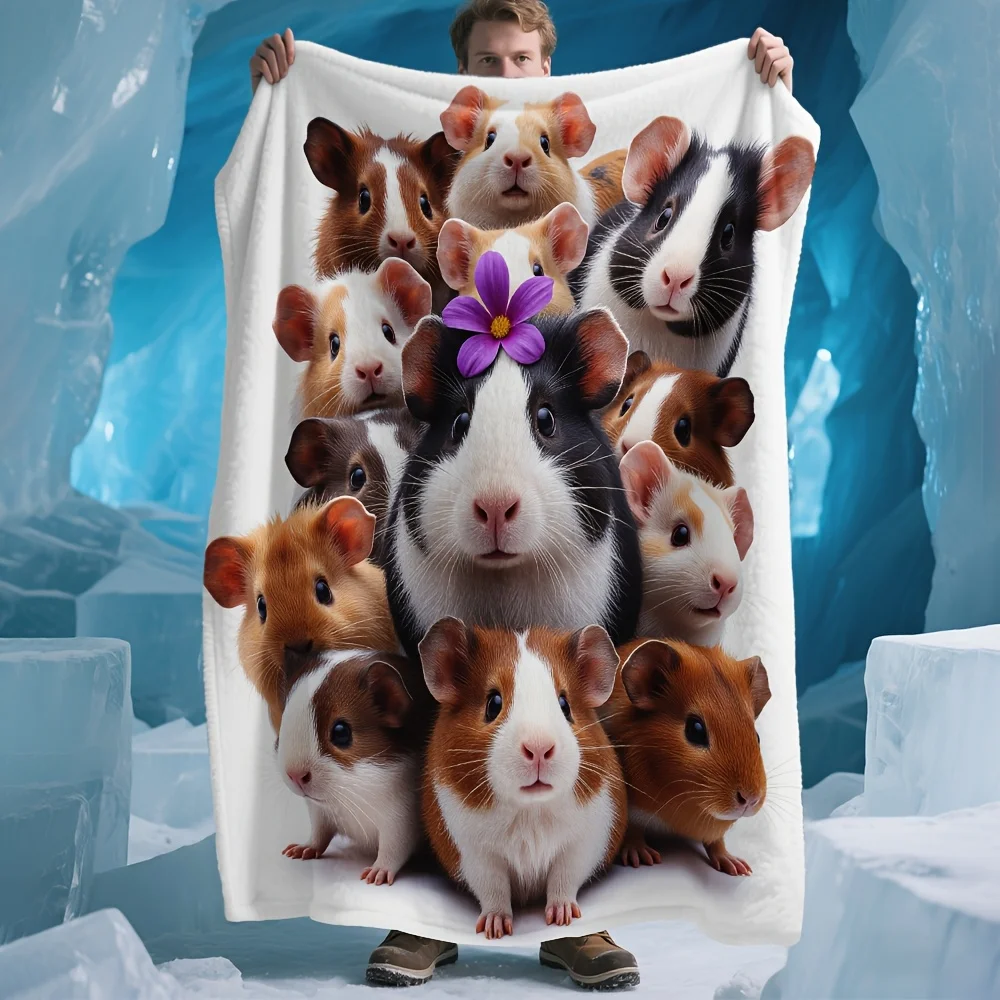Funny Cute Pet Guinea Pig Cartoon Blanket Throw Fleece Hamster Novelty Gift Plush Xmas Cozy Animal Couch Throw for Girlfriend