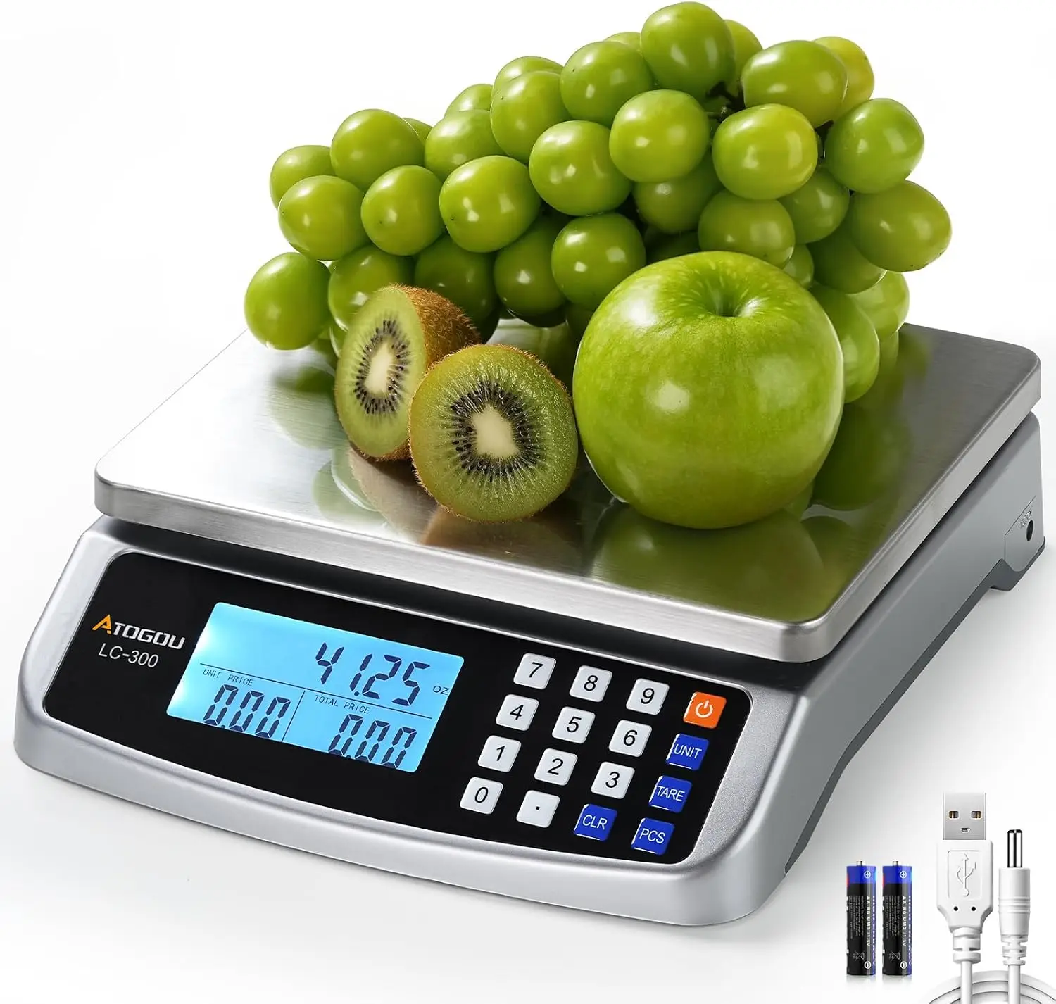 Digital Scale 304 Stainless Steel 66lb Commercial with Price Computing 0.05oz/1g Plug-in Counting Silver