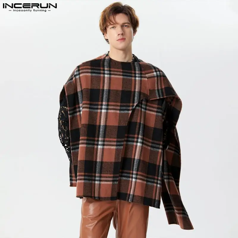 

INCERUN Tops 2024 American Style Handsome Men's Checkered Irregular Design Vests Casual Clubwear Male Hot Sale Loose Vests S-5XL