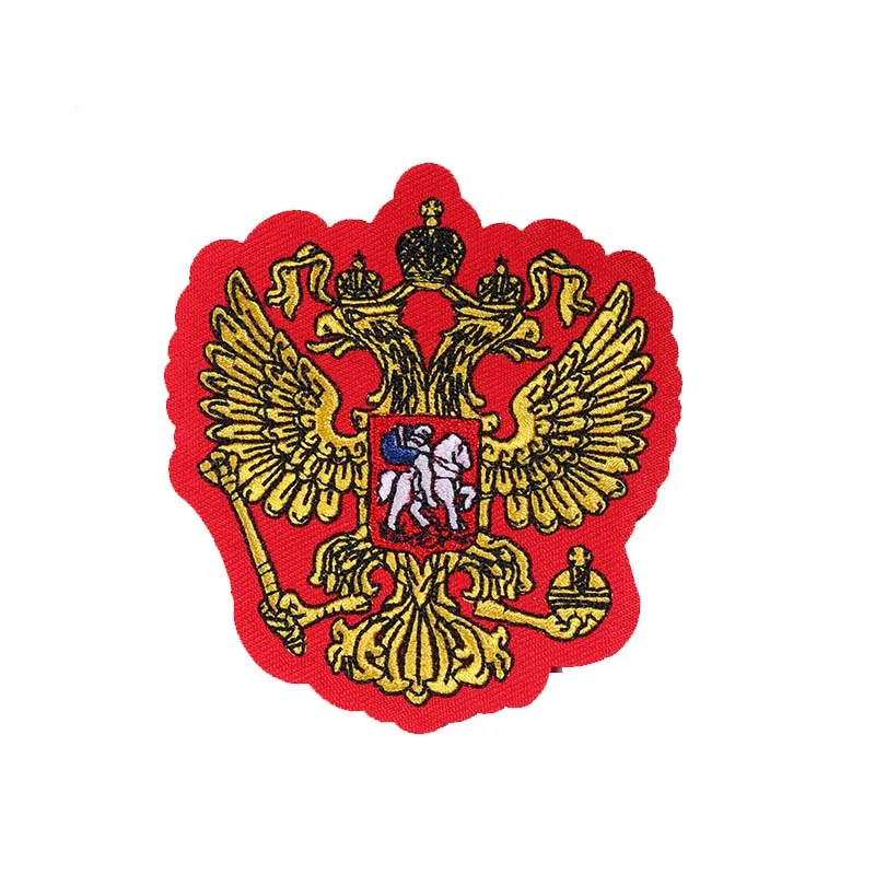 Size: 9 * 8CM Gold Russia National Flag National Emblem Patches Iron On Thin Coat Eagle Embroidery Clothing Accessories