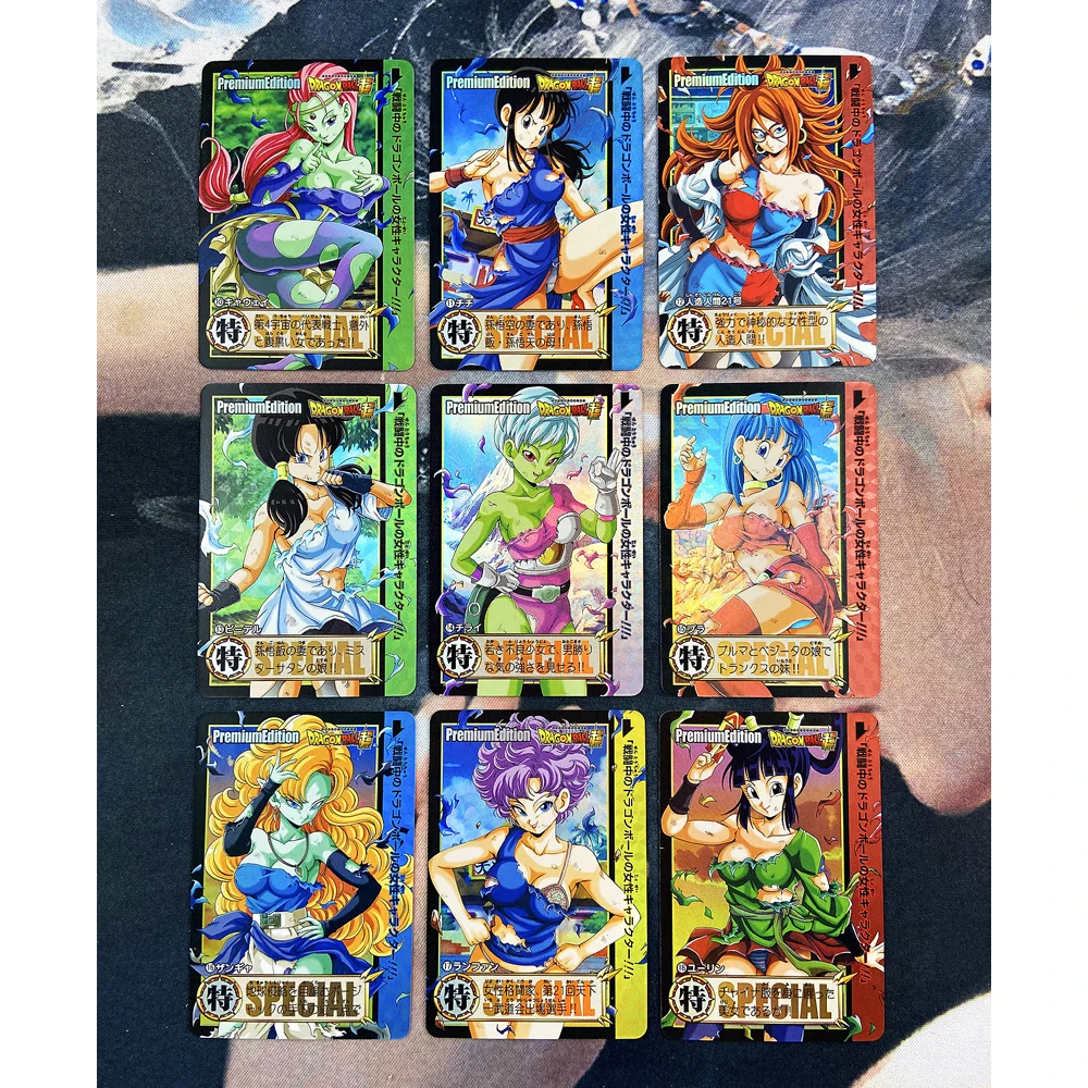 

9Pcs/set Dragon Ball Sexy Girls Flash Card Bulma Videl Chichi Lunch ACG Kawaii Classic Anime Collection Card Gift Toys