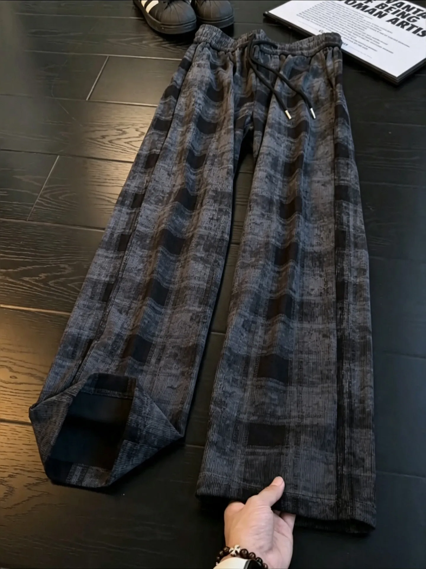 American Retro Loose Plaid Pants Men's Autumn New Straight Drapey Cleanfit Sports Casual Trousers Loose Fit Straight Leg
