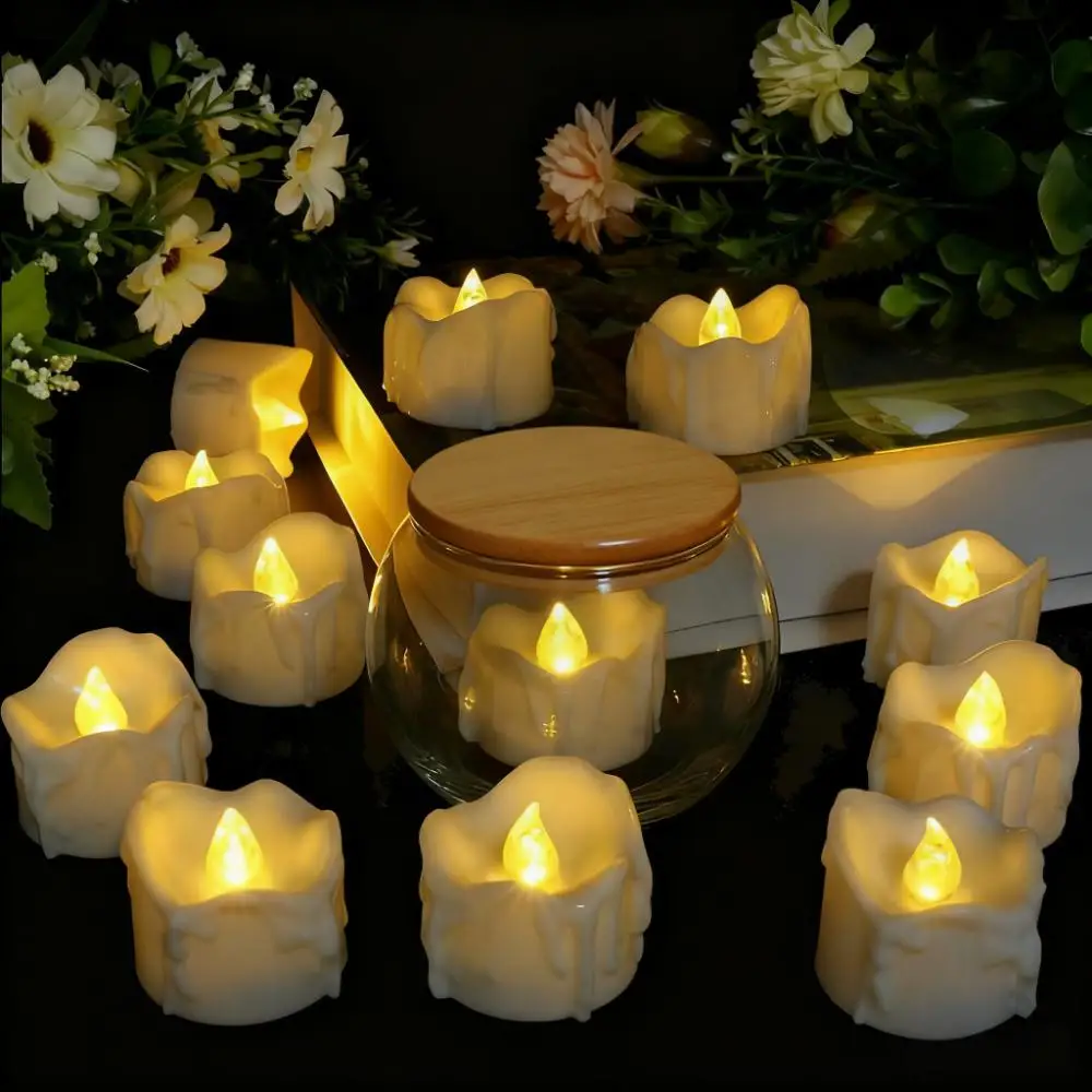 Беспламенные светодиодные свечи на батарейках с таймером, реалистичные мерцающие электрические чайные свечи, украшение для свадебной вечеринки, дома