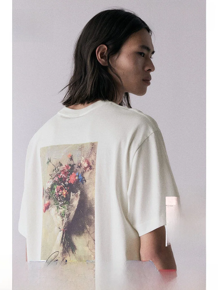 

H&M Soft Printed ort Sve T-irt Women's Faion Urban Basic Cotton 00% Spring Season Underwear Top 034065