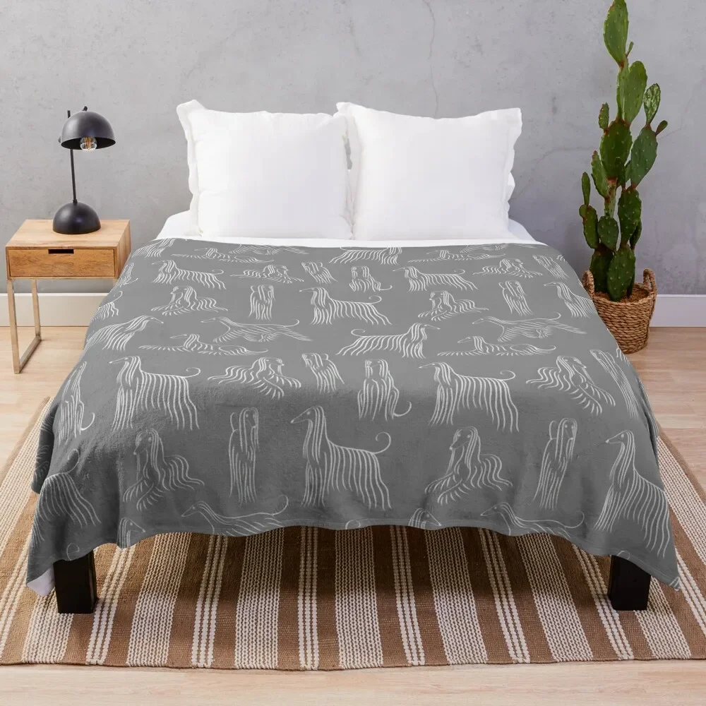 Afghan Hound Pattern on Grey Background Throw Blanket Blankets For Bed for winter Hairy Soft Beds Blankets