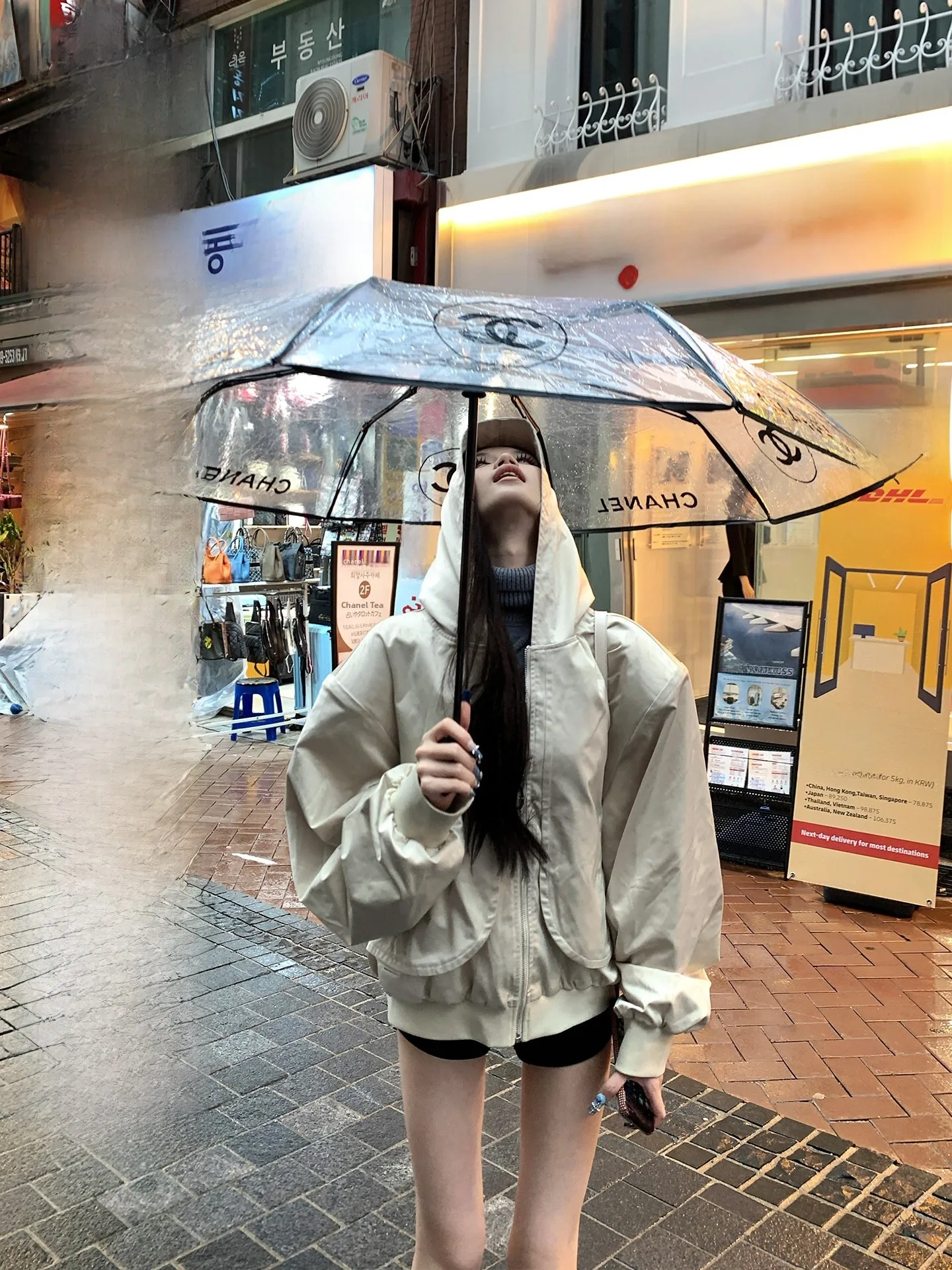 

Свободная длинная рабочая одежда Sve Street Sle, повседневная ветрозащитная спецодежда из полиэфирного волокна, корейская версия, сладкий прозрачный пирог, дождливый сезон...