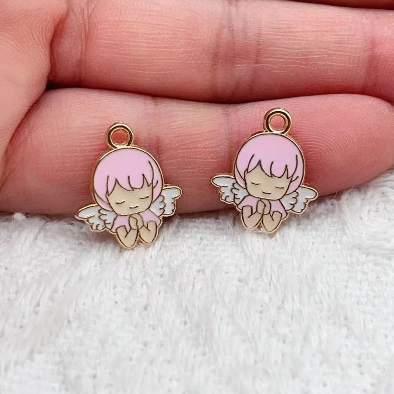 10pcs Angel Girl Charm for Jewelry Making Enamel Necklace Earring Bracelet Pendant Diy Accessories Alloy Metal Gold Plated