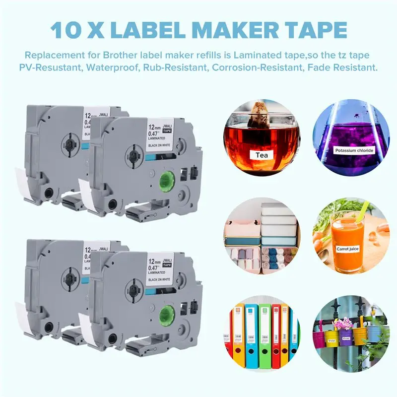 A41Z-10 Pack P Touch Label Maker Tape Replacement For Brother Tze-231 Tze Tz Tape 12Mm 0.47 Laminated White Label Refills