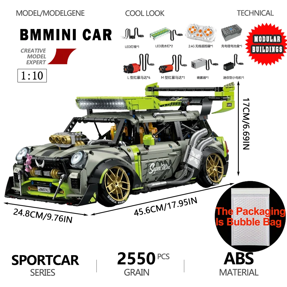 1:10 Scale Sportcar Modified Vehicles Model Building Blocks Technical BMMINI Bricks Car High Tech Assembly Set Kids Toy For Gift