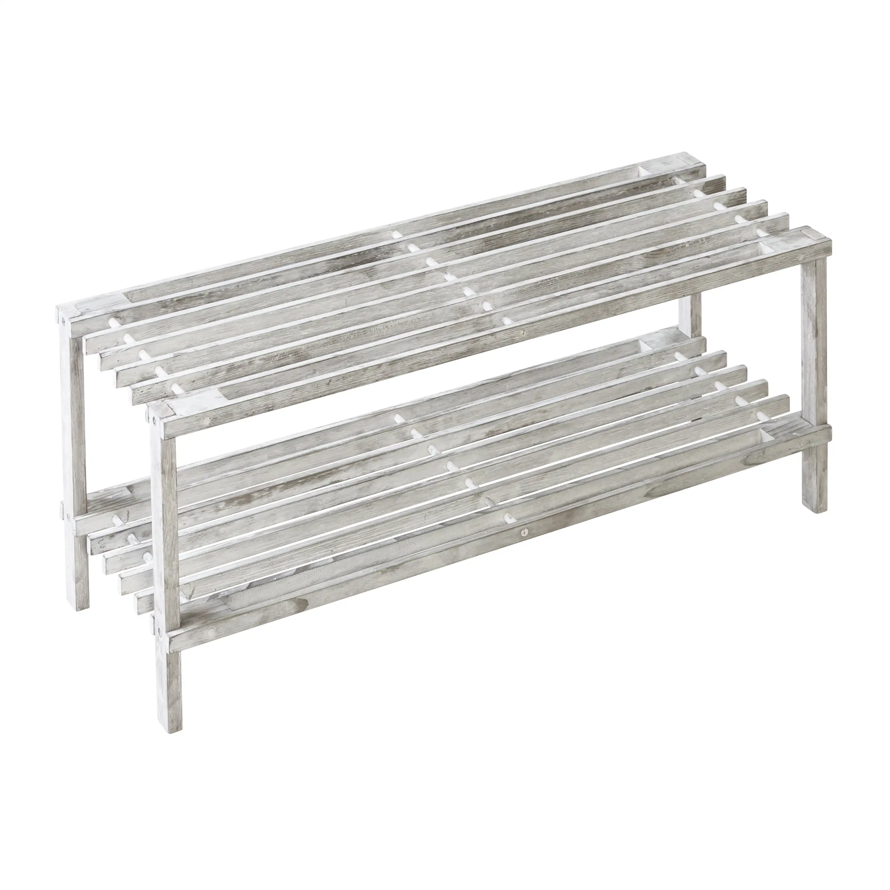 

Honey Can Do 2-Tier Wood Shoe Rack, Grey