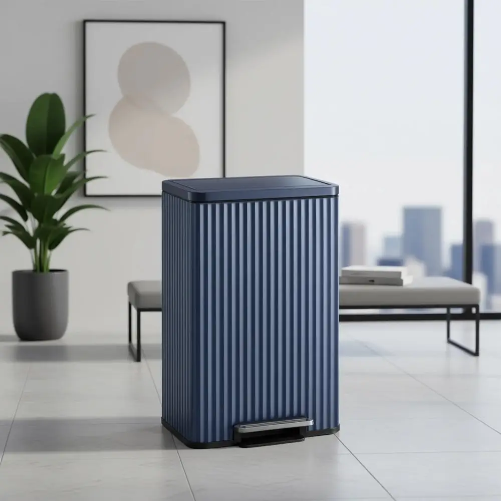 

13 Gallon Pedal-Operated Stainless Steel Trash Can with Lid, Removable Inner Bucket, and 15 Trash Bags, Night Blue